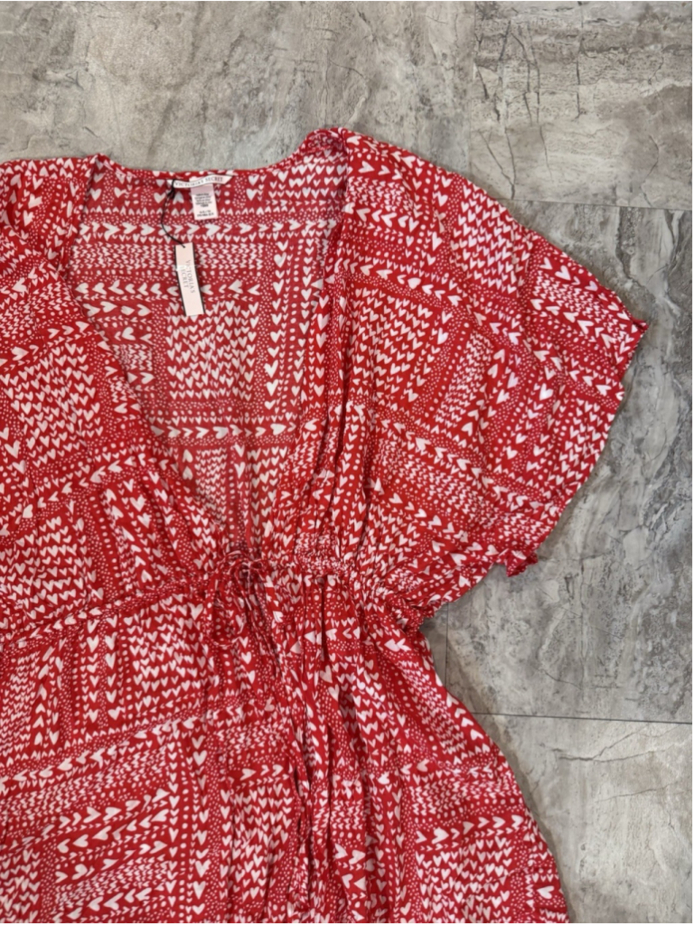 Victoria’s Secret Red Heart Swim Cover-up kimono with tie OS NWT